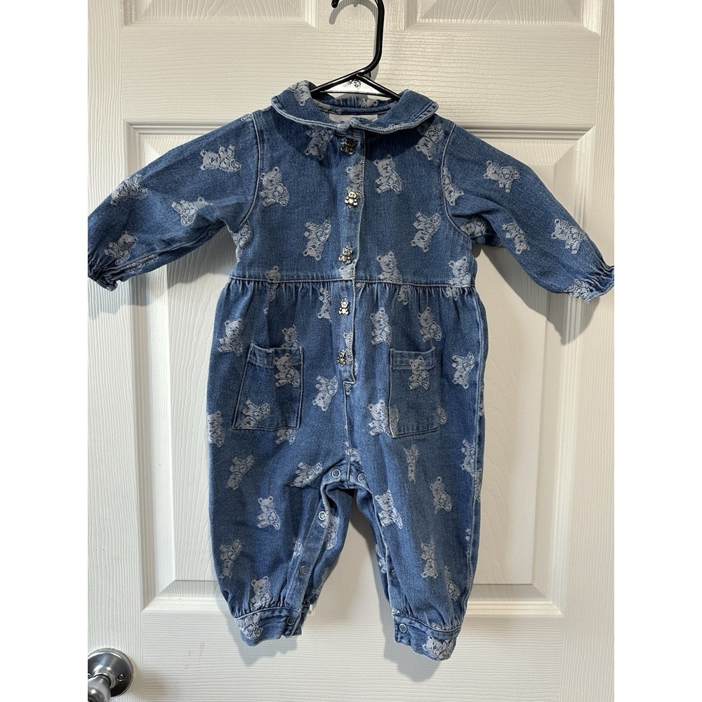 Polka Tots Blue Bear Print‎ Romper Vintage 18 Months